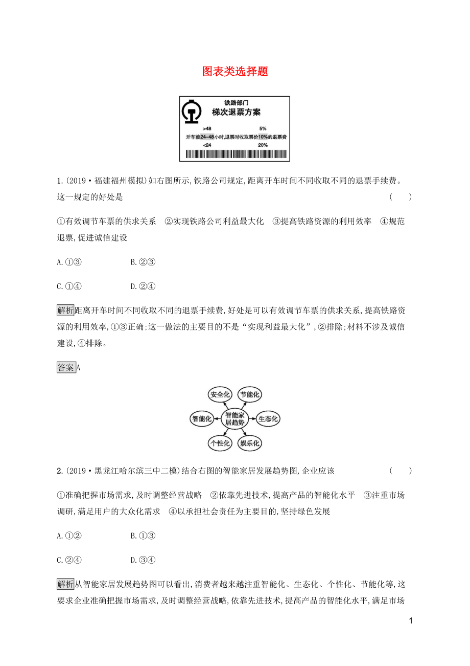 （通用版）2020版高考政治二輪復(fù)習(xí) 題型突破練題型2 圖表類選擇題（含解析）_第1頁