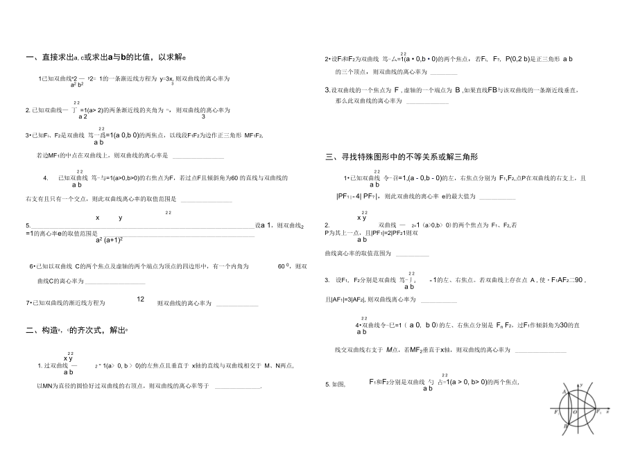 解析几何学案(十三)双曲线的离心率的求法_第1页