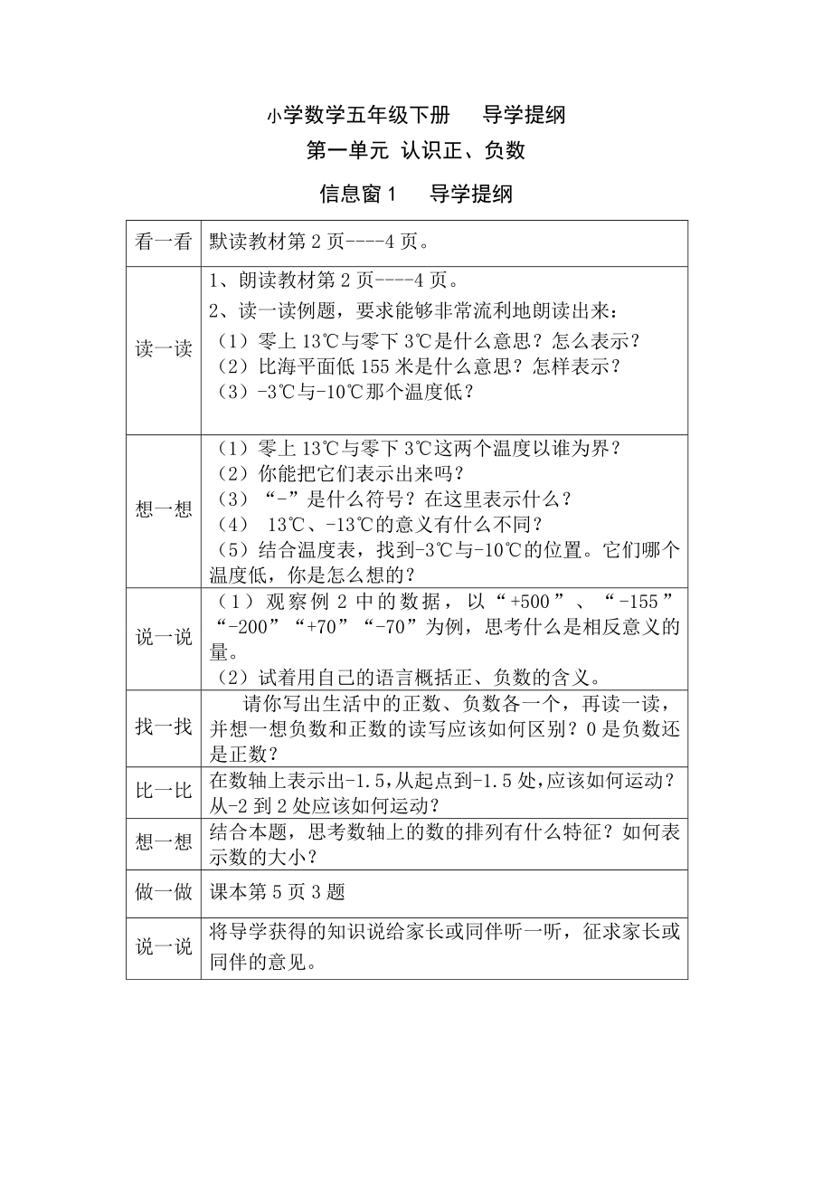 小学数学五年级下册导学提纲_第1页