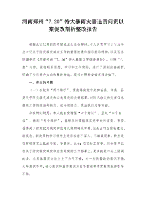 河南郑州“7.20”特大暴雨灾害追责问责以案促改剖析整改报告