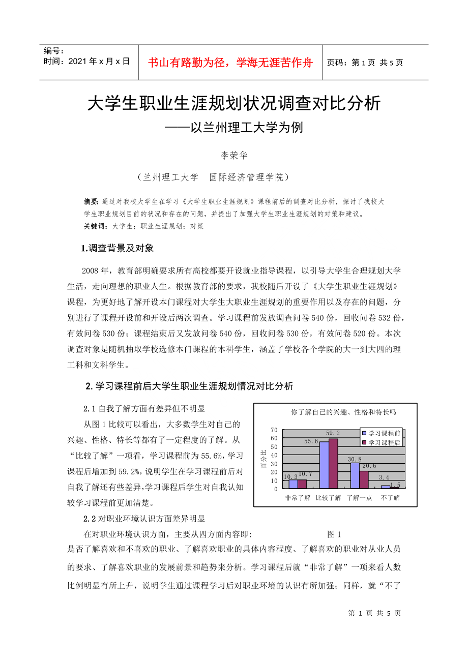 大学生职业生涯规划状况调查对比分析_第1页