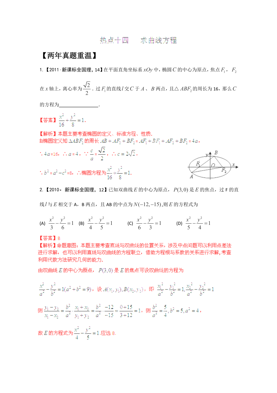 備戰(zhàn)2014高考數(shù)學(xué)真題集錦：《求曲線方程》_第1頁(yè)