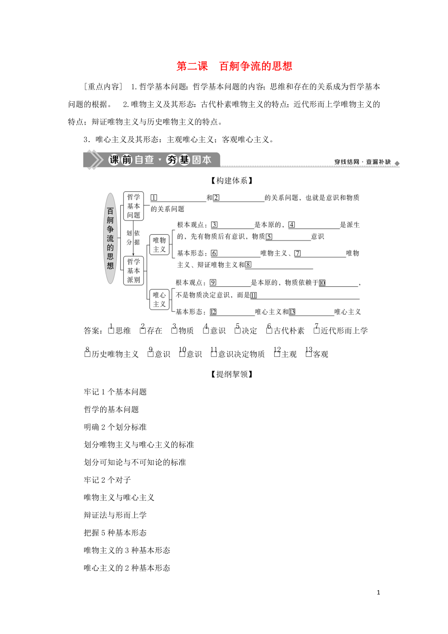 （選考）2021版新高考政治一輪復(fù)習(xí) 生活與哲學(xué) 第一單元 生活智慧與時代精神 2 第二課 百舸爭流的思想教學(xué)案_第1頁