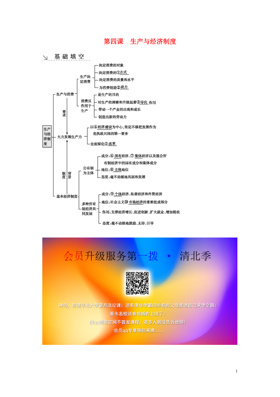 （廣東專用）2021版新高考政治一輪復習 經(jīng)濟生活 第二單元 生產(chǎn)、勞動與經(jīng)營 第四課 生產(chǎn)與經(jīng)濟制度基礎(chǔ)填空 新人教版_第1頁