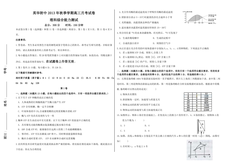 高三理科综合试题B_第1页