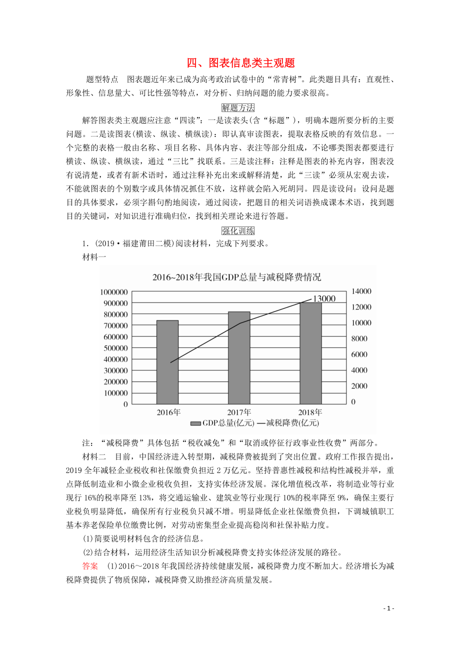 2020版高考政治二輪復(fù)習(xí) 第二部分 題型突破 主觀題四 圖表信息類主觀題（含解析）_第1頁