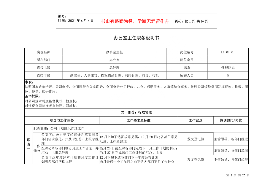 某咨询—某房地产办公室职务说明书1127（黄）_第1页