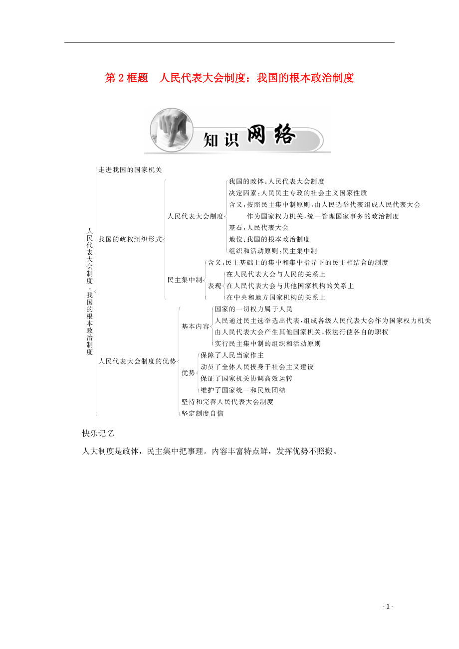 2015-2016高中政治 第三單元 發(fā)展社會(huì)主義民主政治 第五課 第2框題 人民代表大會(huì)制度 我國(guó)的根本政治制度學(xué)案 新人教版必修2_第1頁(yè)