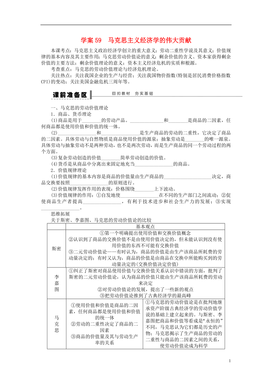 （江蘇專用）2016高考政治大一輪復習 專題二 馬克思主義經(jīng)濟學的偉大貢獻學案 新人教版選修2_第1頁