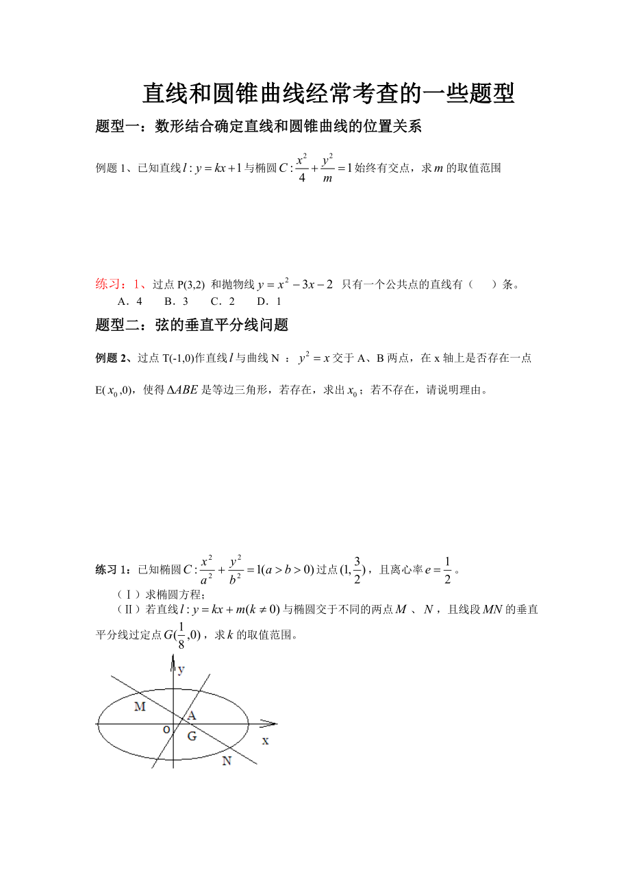 直线和圆锥曲线经常考查的一些题型_第1页