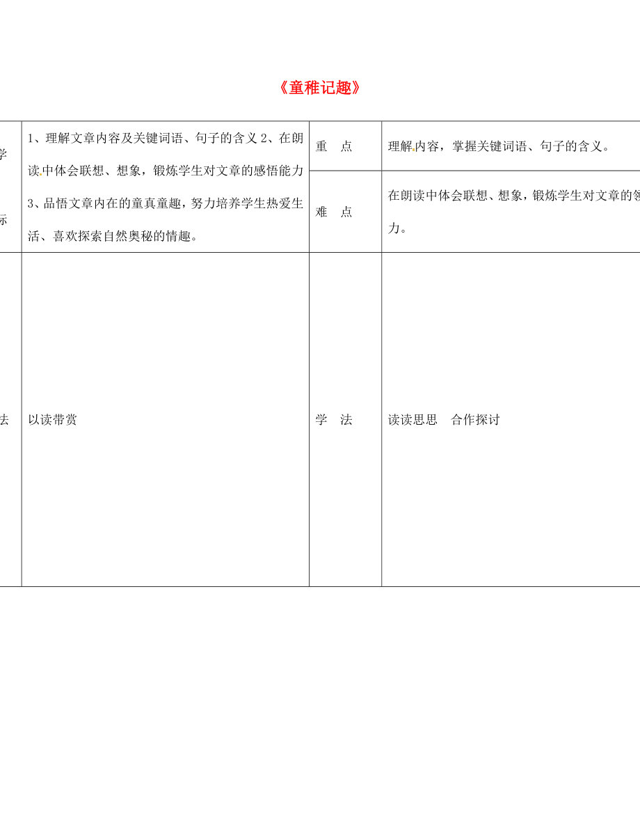 七年級語文上冊第10課童稚記趣學(xué)案1無答案冀教版_第1頁