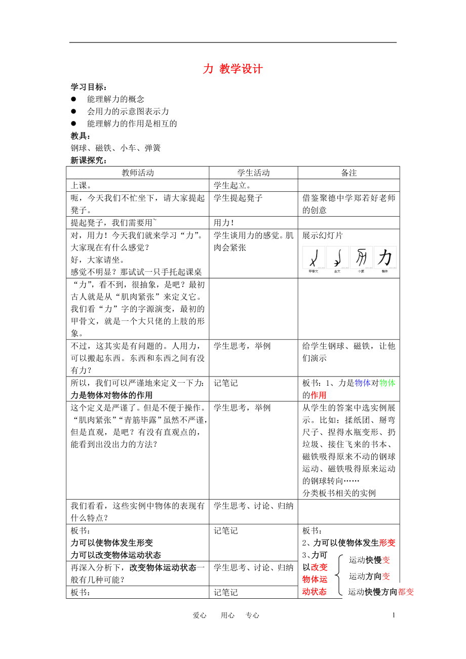 九年級物理 第十二章第四節(jié)力教學設(shè)計 人教新課標版_第1頁