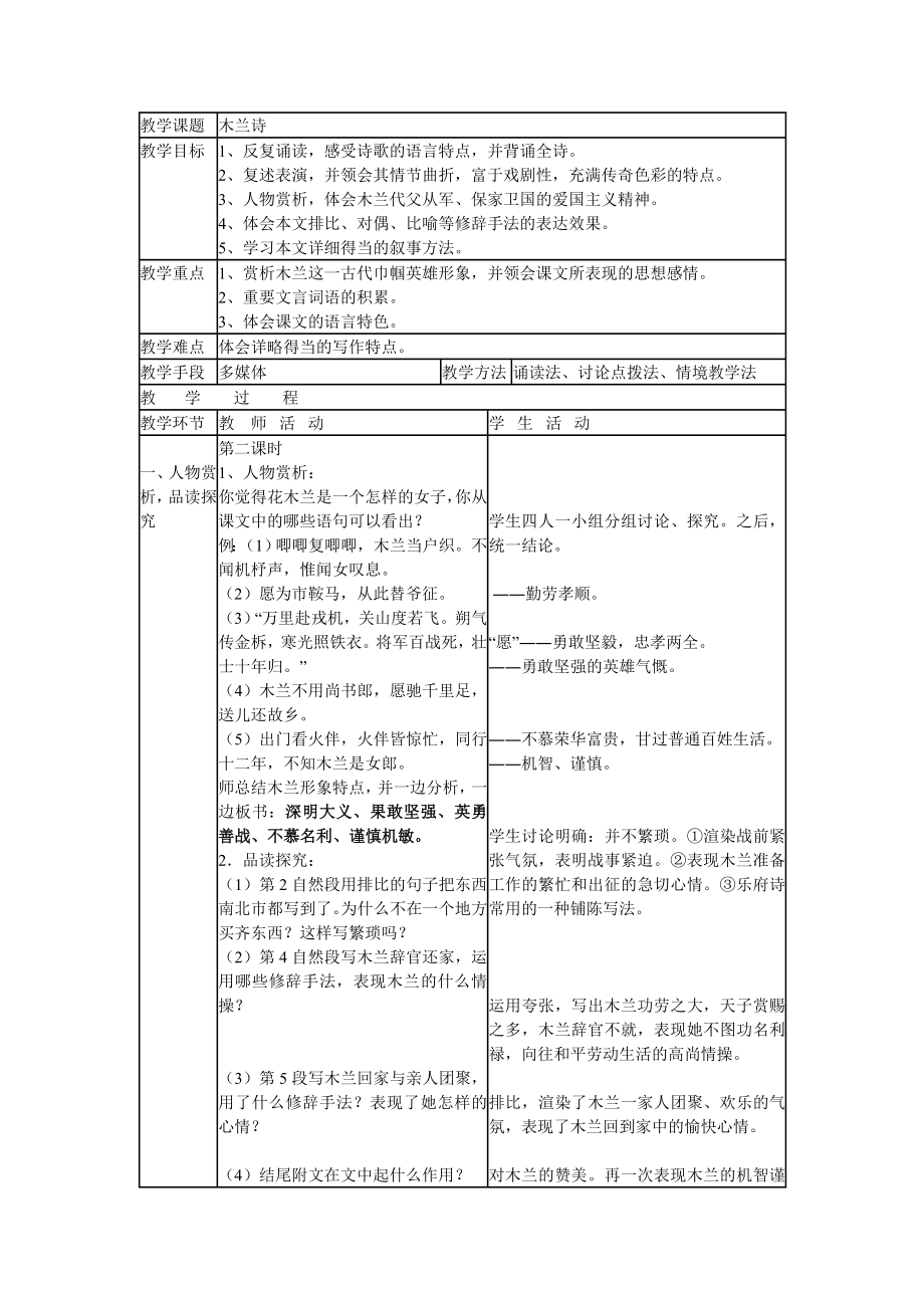 《木蘭詩》教案 (2)_第1頁