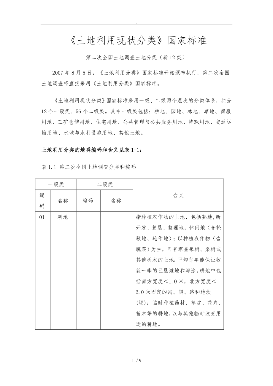 二调《土地利用现状分类》国家标准[详]_第1页