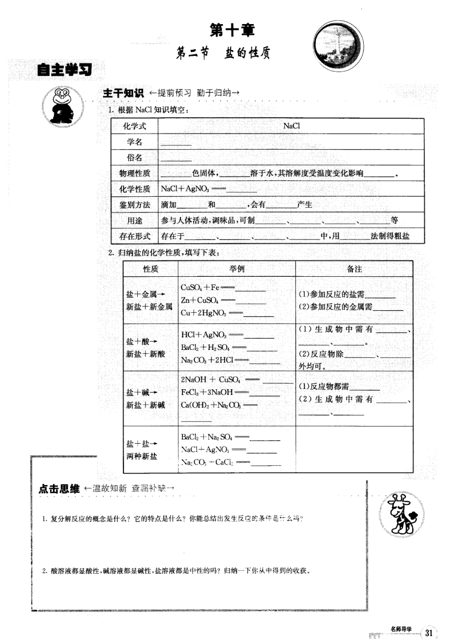 九年級(jí)化學(xué) 第十章第二節(jié) 鹽的性質(zhì)學(xué)案（圖片版） 北京課改版_第1頁