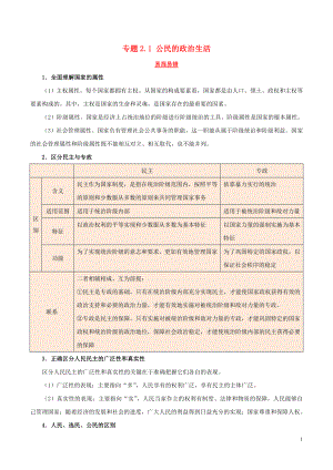 2019年高考政治二輪復(fù)習(xí) 易混易錯點歸納講解 專題2.1 公民的政治生活