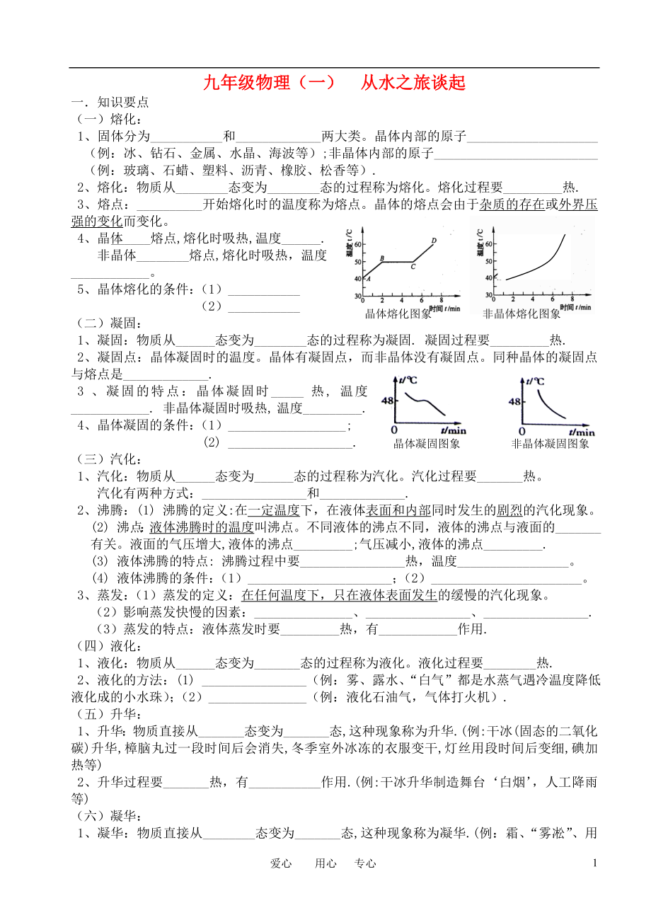 九年級(jí)物理 第十一章《從水之旅談起》同步練習(xí)（無(wú)答案） 滬科版_第1頁(yè)