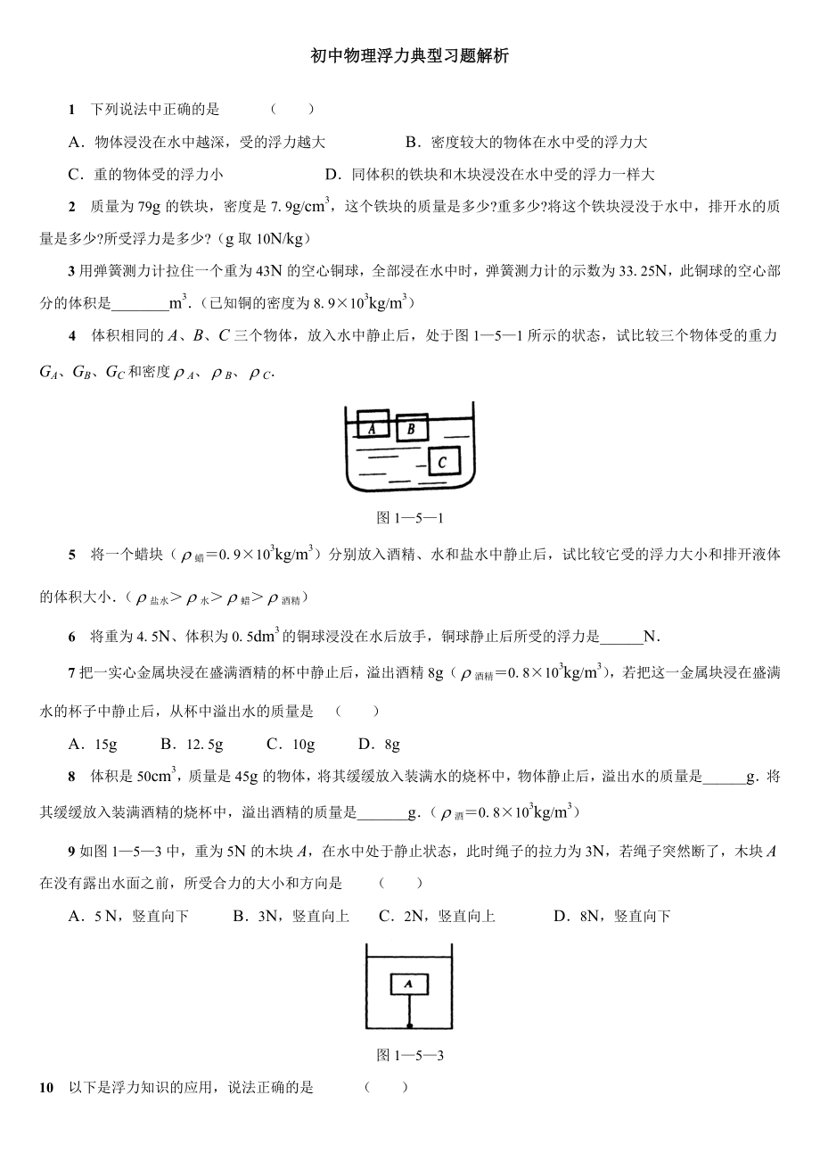 浮力经典例题(题目)_第1页