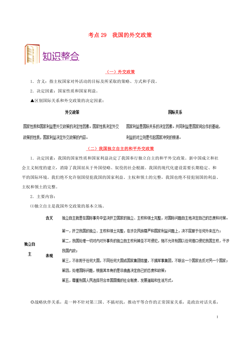 備戰(zhàn)2020年高考政治 一遍過考點29 我國的外交政策（含解析）_第1頁