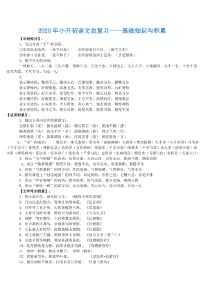 六年級下冊語文素材- 2020年小升初總復(fù)習(xí) 基礎(chǔ)知識與積累 全國通用