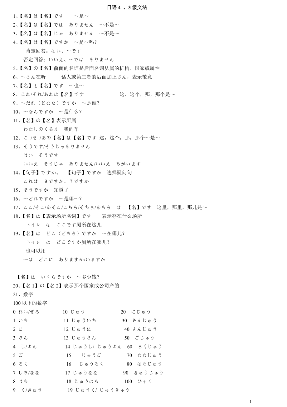 日语语法1-4级全(word版)_第1页