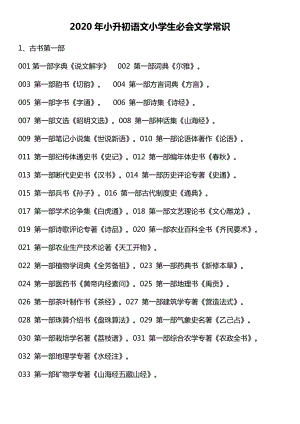 六年級(jí)下冊(cè)語(yǔ)文素材 - 2020年小升初必會(huì)文學(xué)常識(shí) 全國(guó)通用