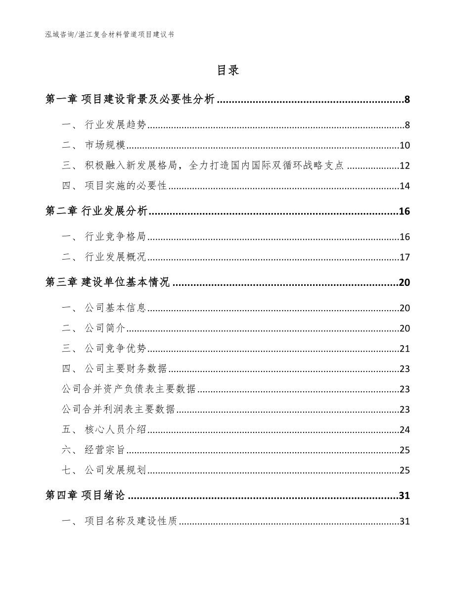 湛江复合材料管道项目建议书_范文模板_第1页