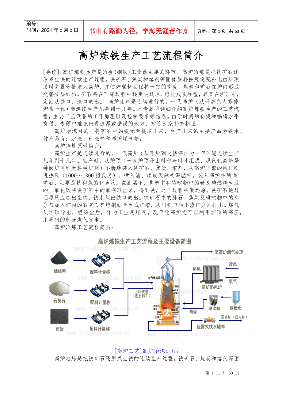 高炉炼铁生产工艺流程简介_第1页