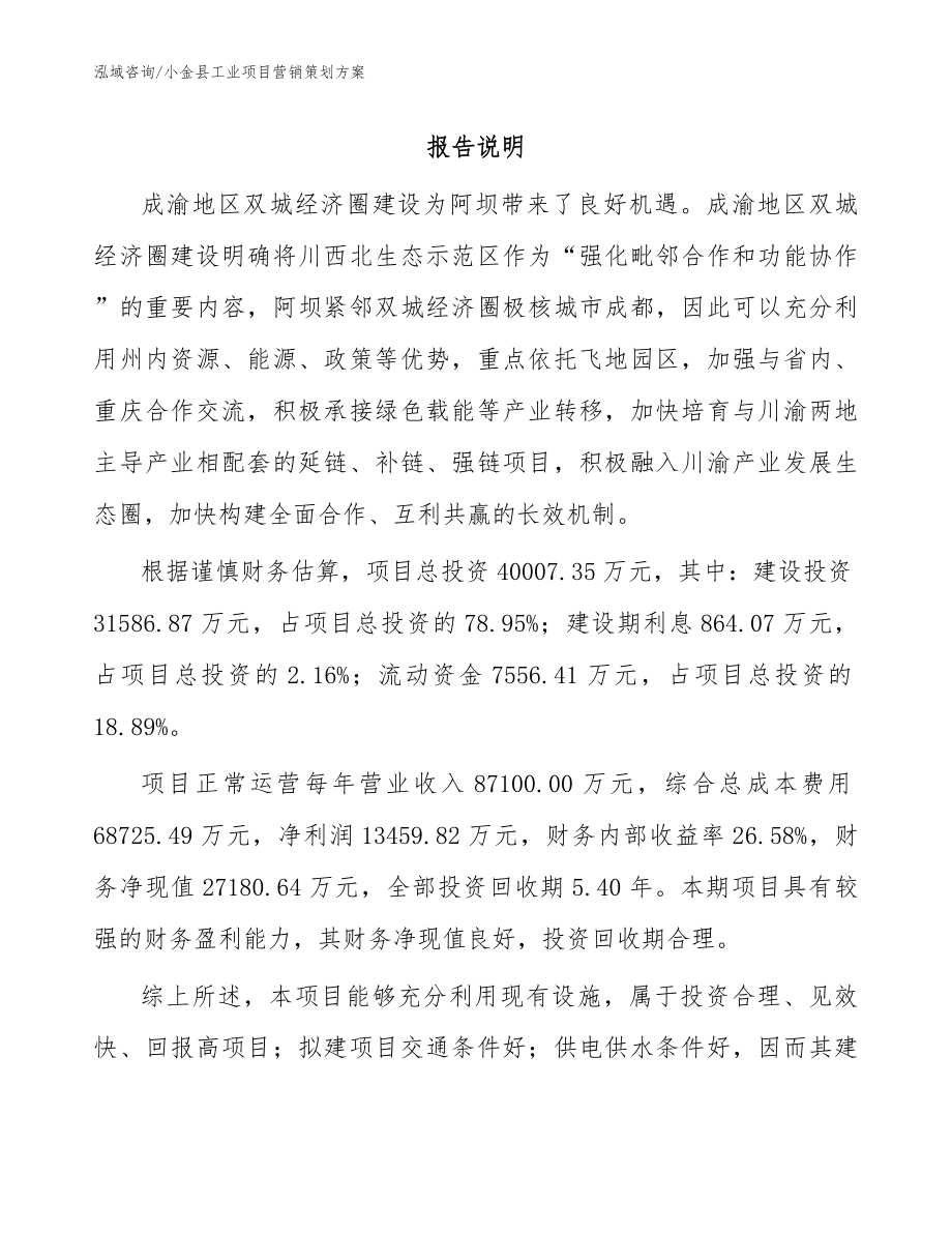 小金县工业项目营销策划方案参考范文_第1页
