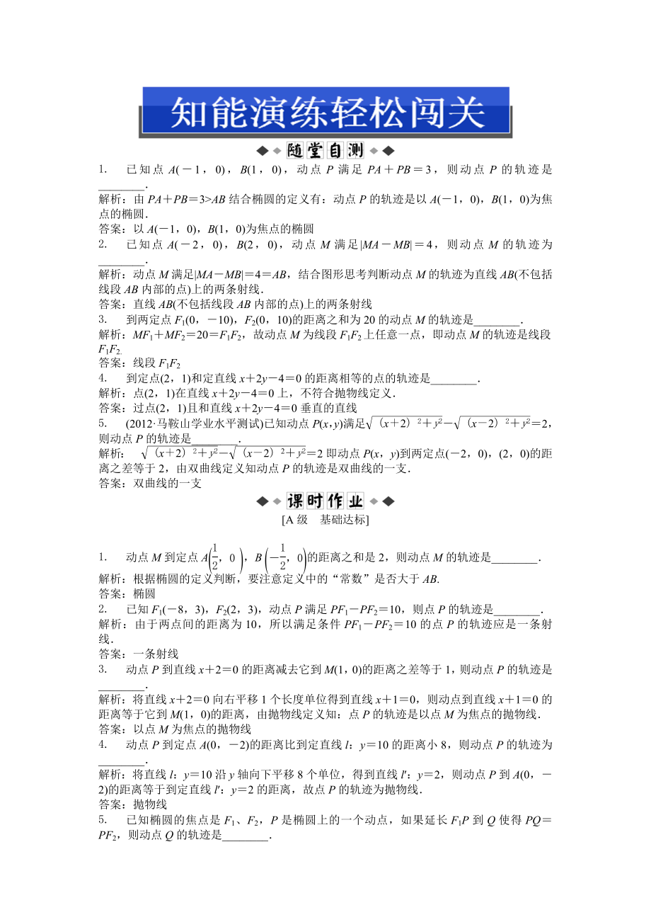 苏教版数学选1-1：第2章2.1知能演练轻松闯关_第1页