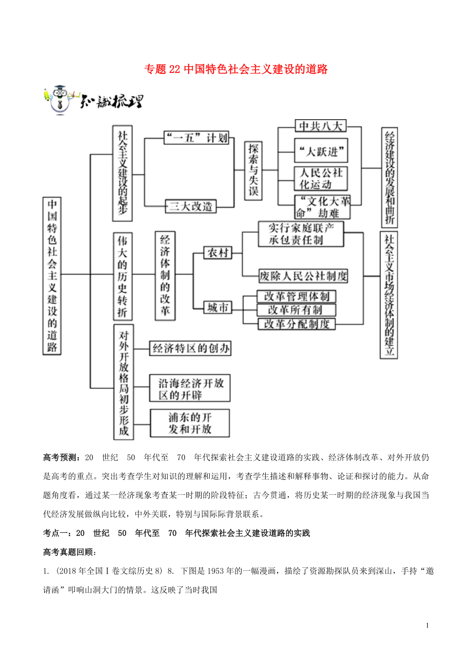 2019年高考?xì)v史一輪總復(fù)習(xí) 巔峰沖刺 專(zhuān)題22 中國(guó)特色社會(huì)主義建設(shè)的道路突破（含解析）_第1頁(yè)