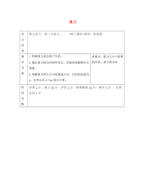 陜西省山陽縣色河鋪鎮(zhèn)八年級物理下冊7.3重力學案無答案新版新人教版通用