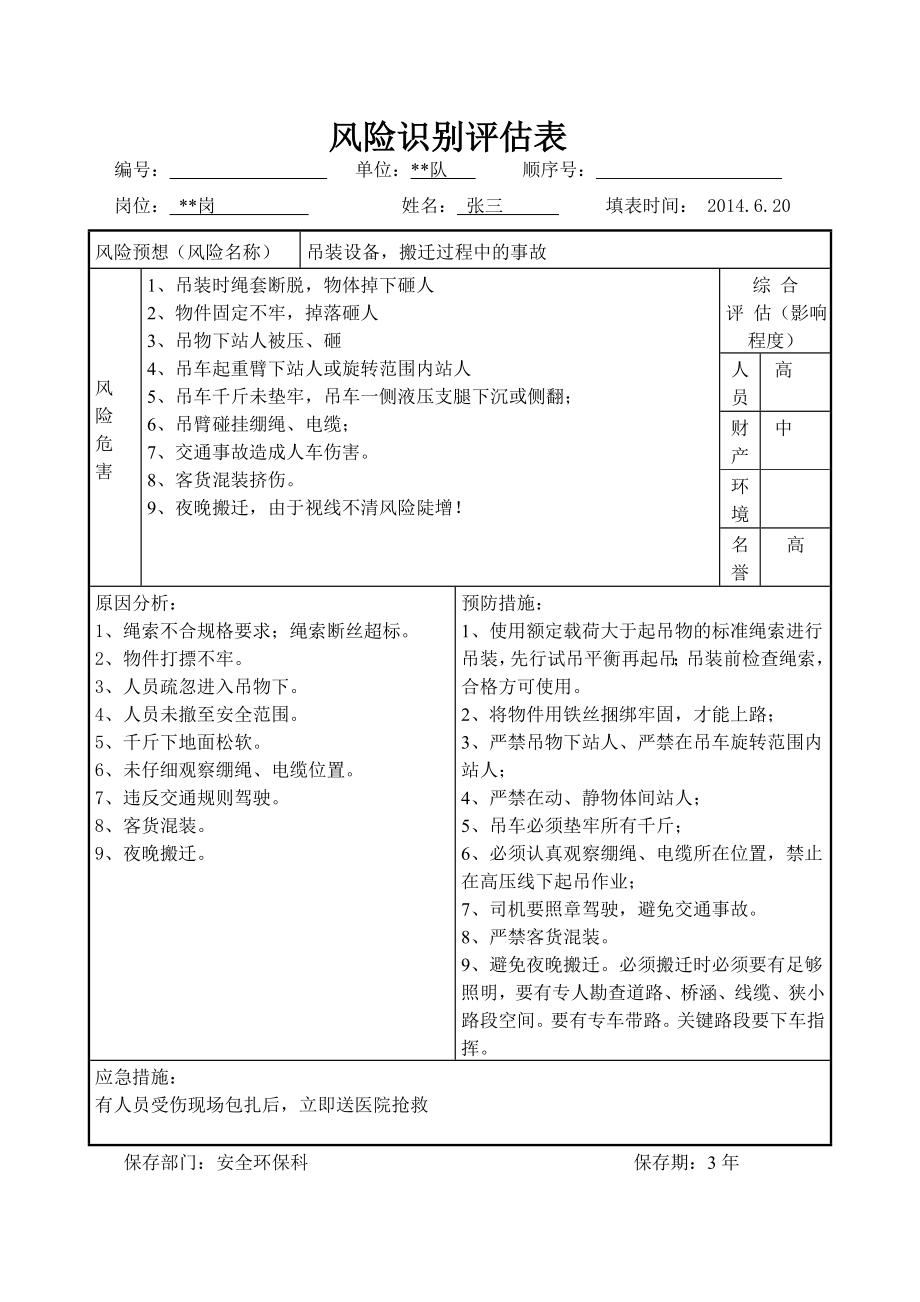 岗位 风险识别表_第1页