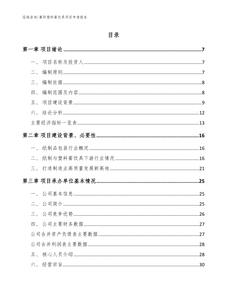 襄阳塑料餐饮具项目申请报告_范文参考_第1页
