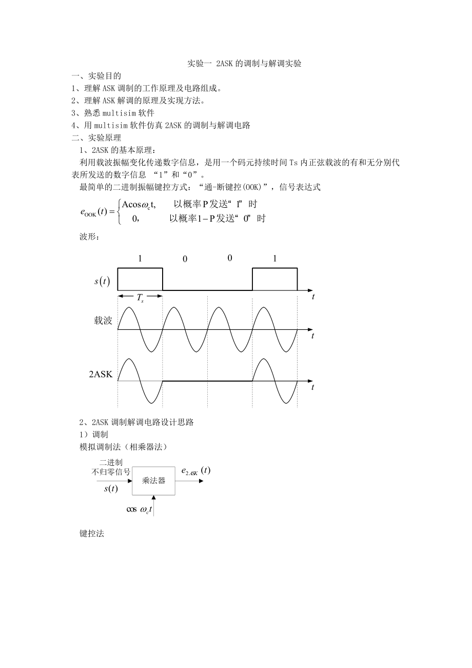 实验一 2ASK的调制与解调实验_第1页