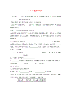 黑龍江省齊齊哈爾梅里斯達(dá)斡爾族區(qū)達(dá)呼店鎮(zhèn)中學(xué)校八年級物理下冊8.1牛頓第一定律導(dǎo)學(xué)案無答案新版新人教版