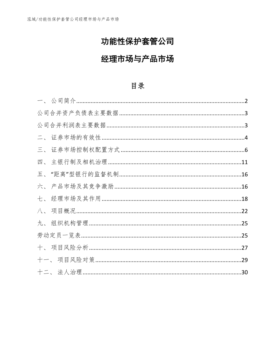 功能性保护套管公司经理市场与产品市场_范文_第1页