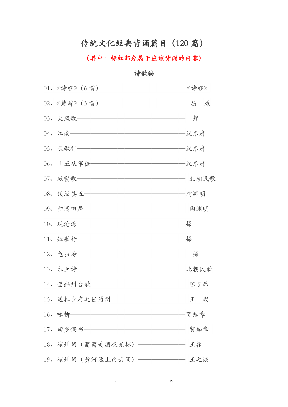 中国优秀传统文化经典背诵篇目120篇_第1页