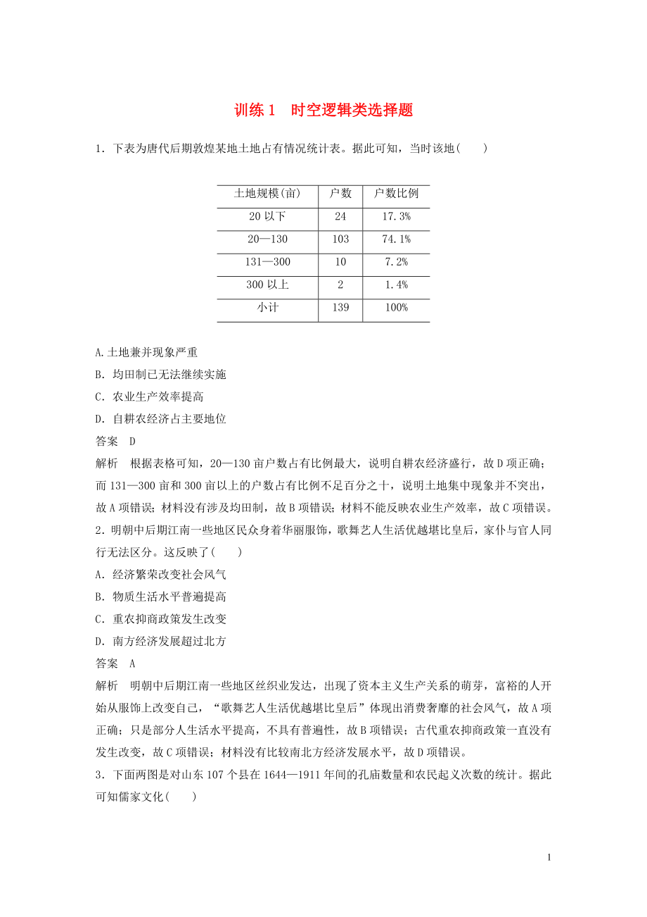 2020版高考?xì)v史 題型分類練 訓(xùn)練1 時空邏輯類選擇題_第1頁