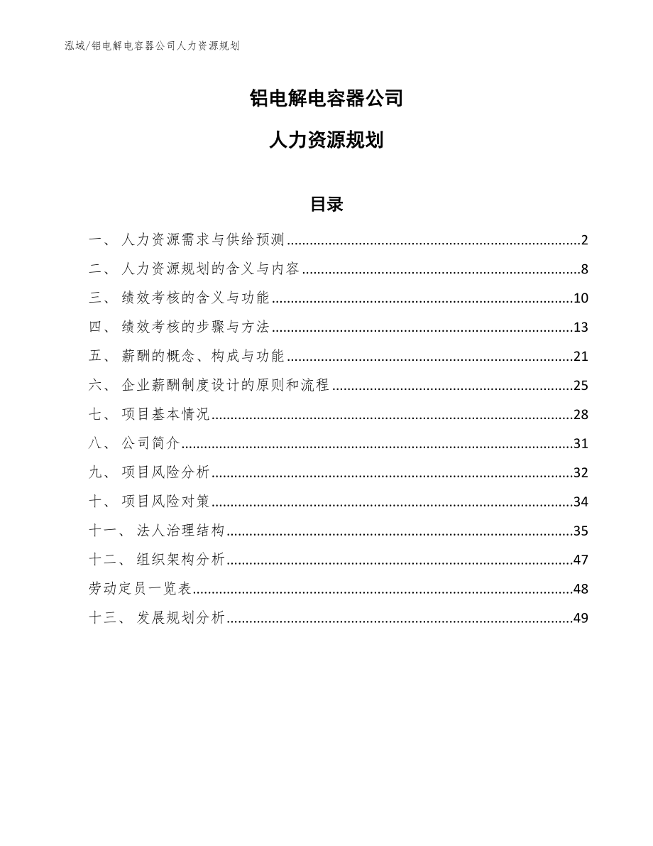 铝电解电容器公司人力资源规划【参考】_第1页