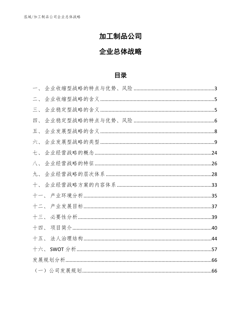 加工制品公司企业总体战略【范文】_第1页