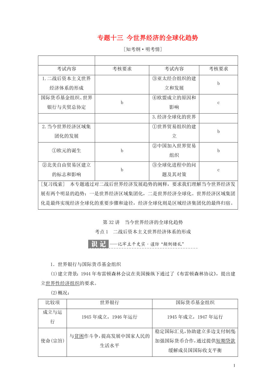 （浙江選考）2019屆高考?xì)v史學(xué)業(yè)水平考試 專題十三 當(dāng)今世界經(jīng)濟(jì)的全球化趨勢 第32講 當(dāng)今世界經(jīng)濟(jì)的全球化趨勢（含解析）_第1頁