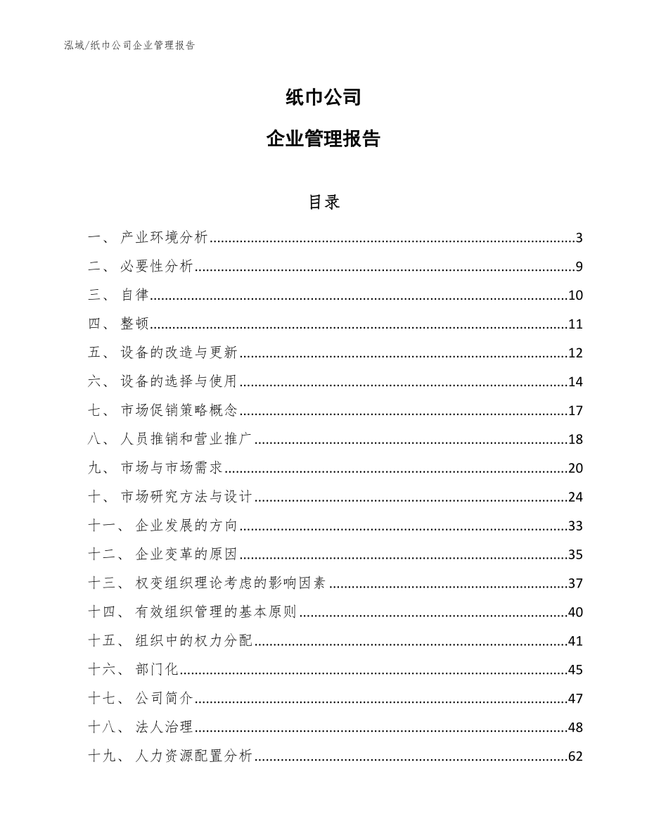 纸巾公司企业管理报告【范文】_第1页