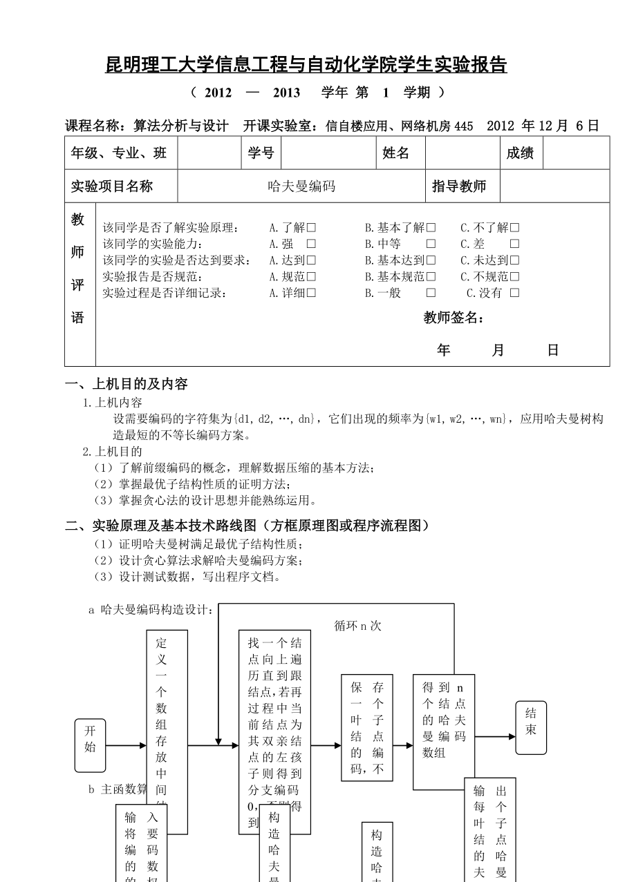 算法试验二哈夫曼编码_第1页