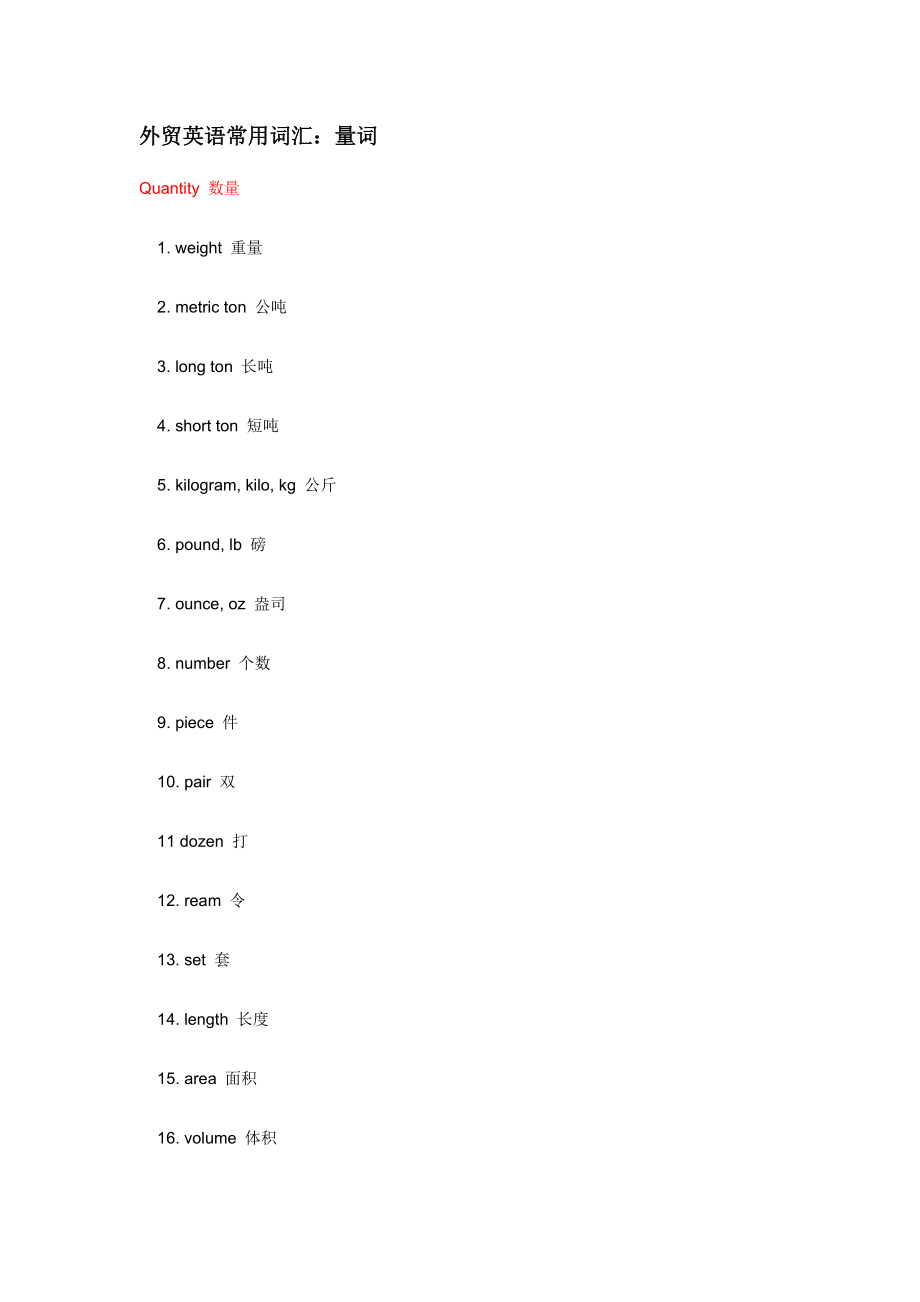 外贸英语常用词汇：量词_第1页