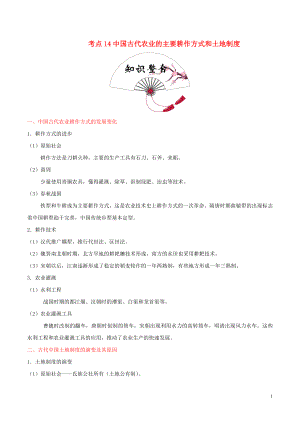 备战2020年高考历史 考点一遍过 考点14 中国古代农业的主要耕作方式和土地制度（含解析）