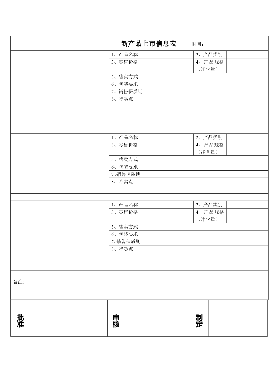 新產(chǎn)品上市信息表_第1頁