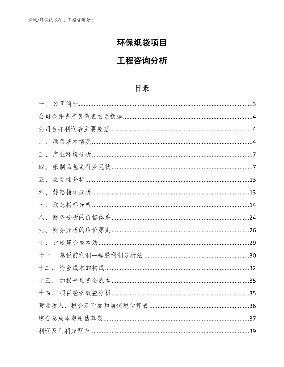 环保纸袋项目工程咨询分析_第1页