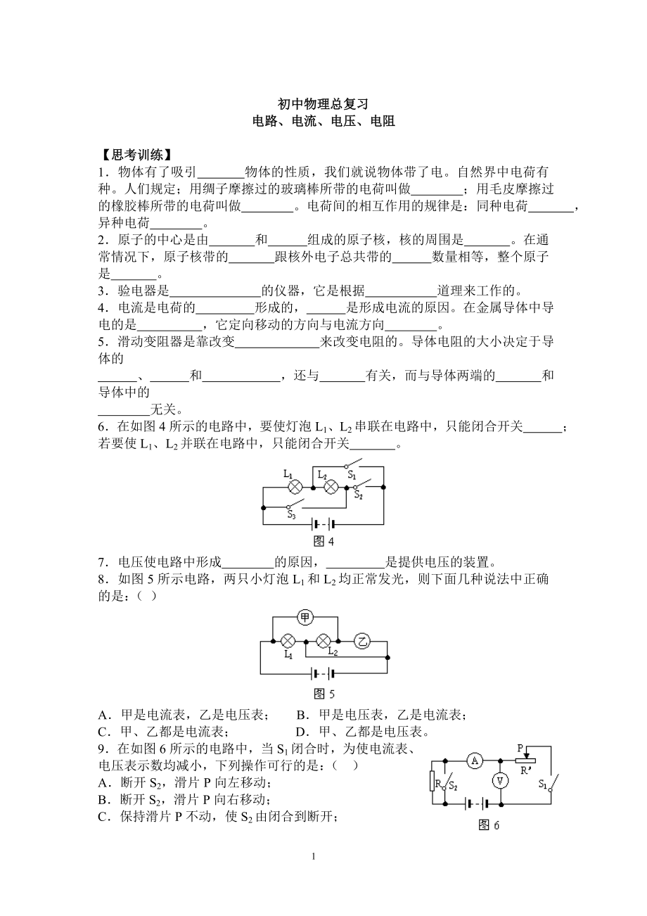 初中物理总复习电路电流电压电阻_第1页