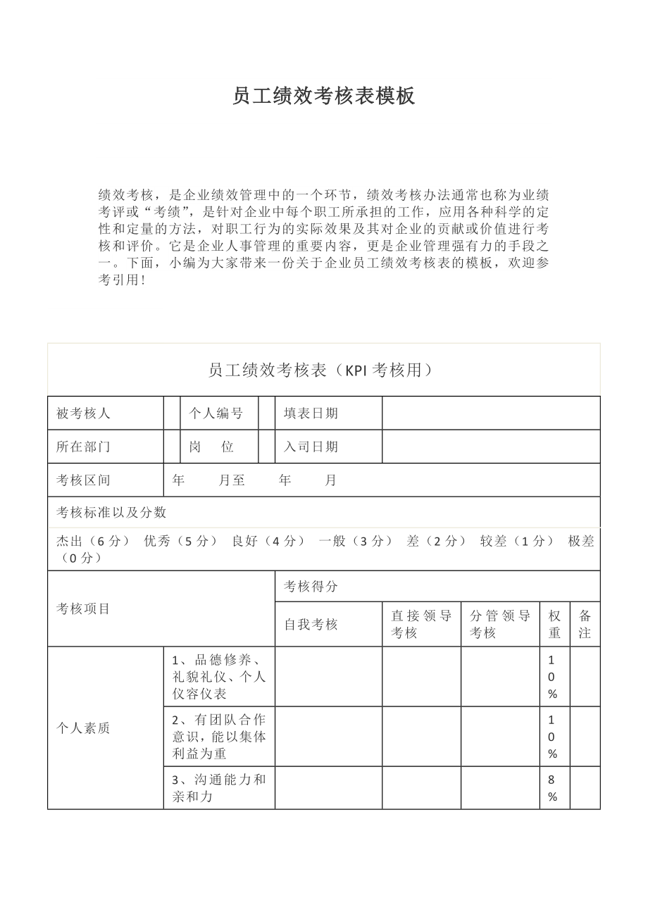 員工績效考核表模板_第1頁